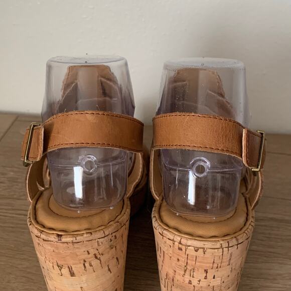 BORN Wedge Platform Sandal Bernese Cage Brown Leather Cork 9 US Buckle Slingback - Picture 5 of 15